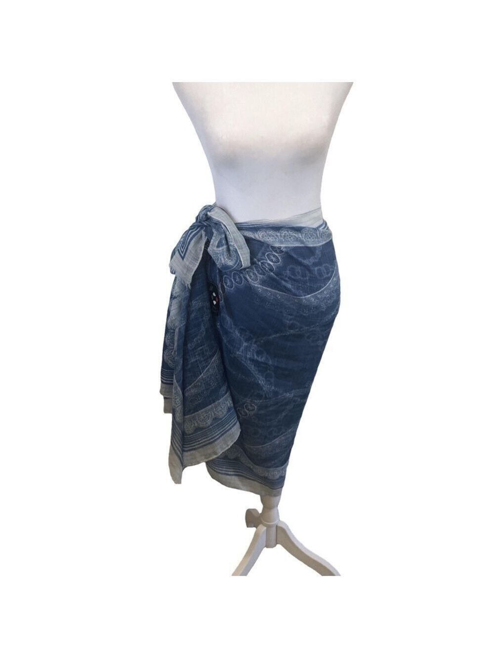 Italy Fulars large scarf wrap. Blue white frayed ends art to wear artsy - Picture 3 of 13